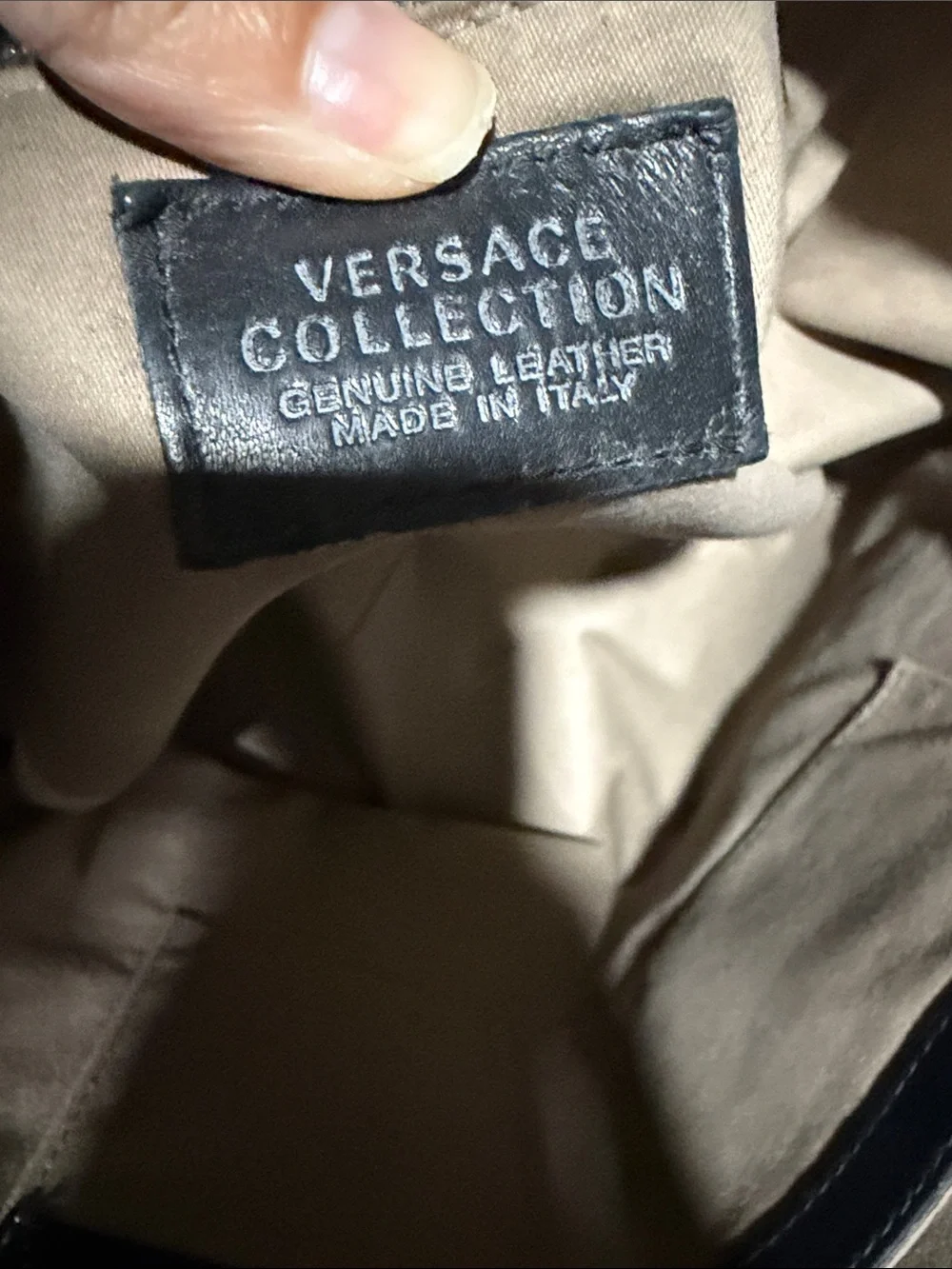 Versace Collection Black Leather Messenger Tote Bag